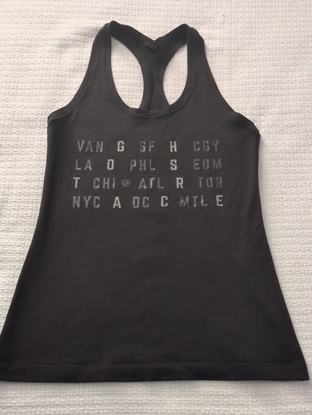 lululemon athletica wome  Black Racerback Tank with City Code Graphic